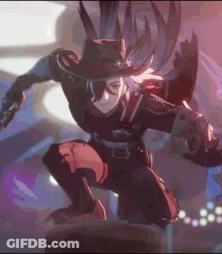 Cowboy With Gun Standing On Ledge GIF
