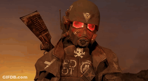 A Person Wearing A Gas Mask Has The Number 52 On Their Chest GIF