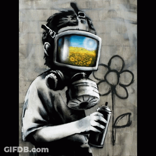 A Person Wearing A Gas Mask Holds A Spray Can GIF