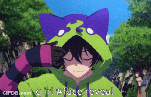 A Person Wearing A Green Hoodie With A Cat Ear Covering Their Face GIF