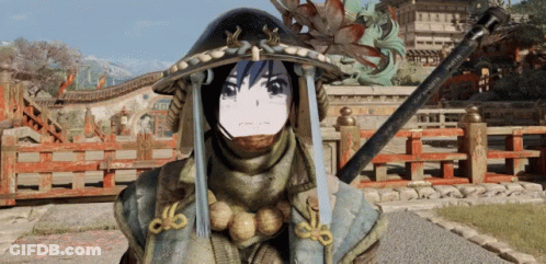 A Person Wearing A Hat And A Scarf Has A White Face On Their Head GIF