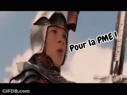 A Person Wearing A Helmet And Armor Says Pour La Pme ! GIF