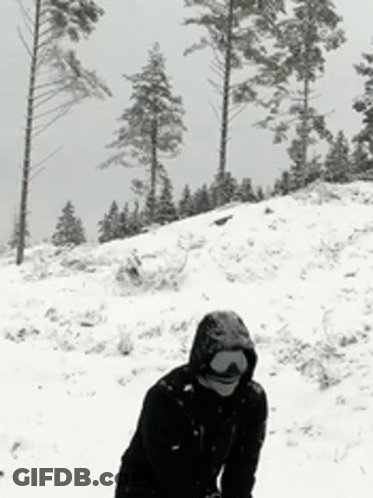 A Person Wearing A Hooded Jacket Is Standing In The Snow GIF