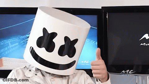 A Person Wearing A Marshmello Hat Gives A Thumbs Up GIF