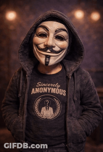 A Person Wearing A Mask And A Shirt That Says " Sincerely Anonymous " GIF