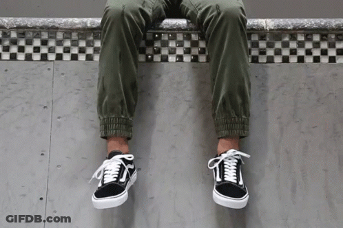 A Person Wearing A Pair Of Black And White Vans GIF