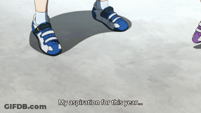 A Person Wearing A Pair Of Blue And White Shoes Says My Aspiration For This Year GIF