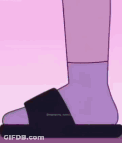 A Person Wearing A Pair Of Purple Socks And A Black Sandals . GIF