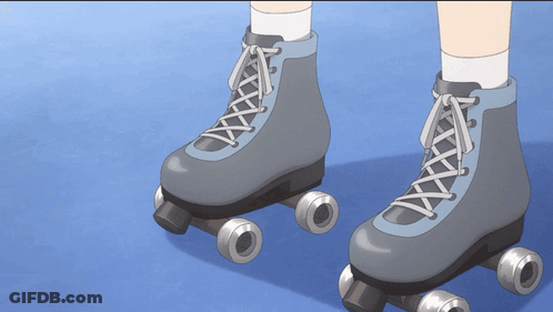 A Person Wearing A Pair Of Roller Skates On A Blue Floor GIF