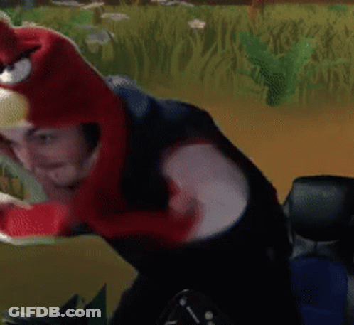A Person Wearing A Red And White Angry Bird Costume GIF