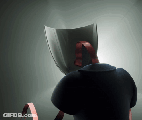 A Person Wearing A Shield With A Red Ribbon Around It GIF