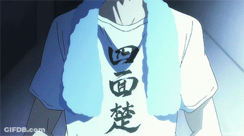 A Person Wearing A White Shirt With Chinese Characters On It GIF