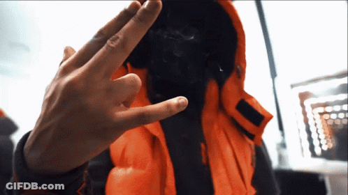 A Person Wearing An Orange Jacket Is Making A Middle Finger Gesture GIF