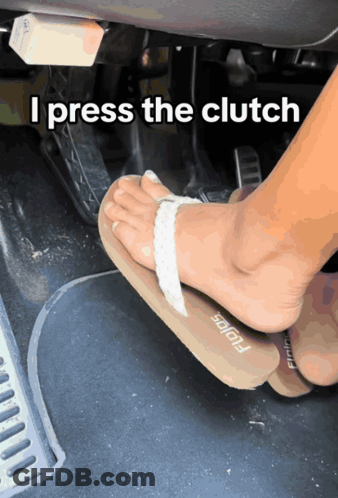 A Person Wearing Flip Flops Pressing The Clutch GIF