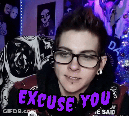 A Person Wearing Glasses And A Jacket With The Words Excuse You On It GIF
