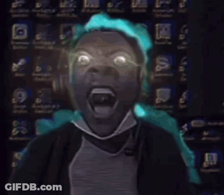 A Person Wearing Headphones And A Mask Is Screaming And Looking At The Camera . GIF