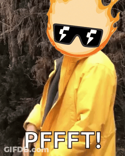 A Person Wearing Sunglasses And A Yellow Jacket Has The Word Pfft On Their Chest GIF