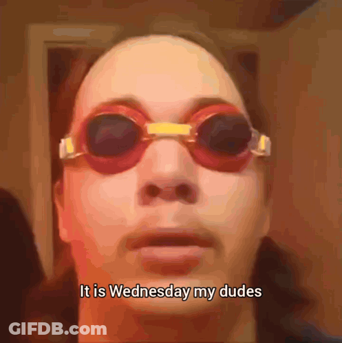 A Person Wearing Swimming Goggles Says It Is Wednesday My Dudes GIF