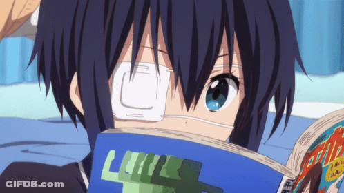 A Person With A Bandage On Their Eye Is Reading A Book With The Word Love On It GIF