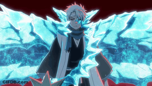 A Person With A Bandage On Their Head Is Surrounded By Blue Ice GIF