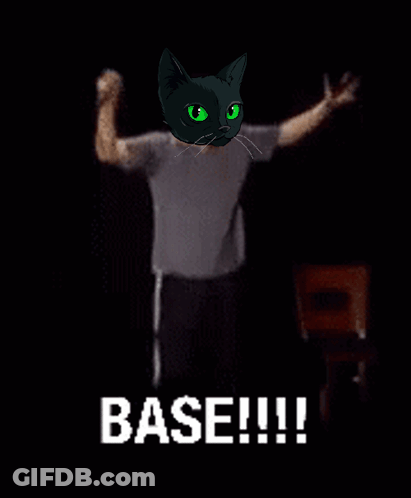 Person With Cat On Head And Base!!! Text GIF