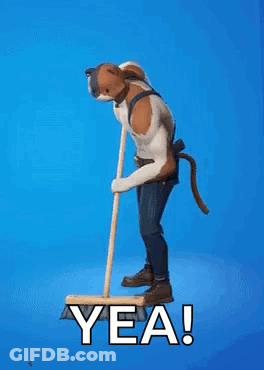 A Person With A Cat 'S Head Is Sweeping The Floor . GIF