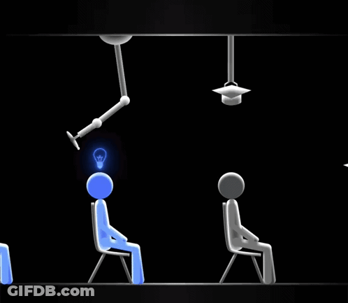 A Person With A Light Bulb On Their Head Sits Next To Another Person GIF