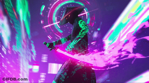 A Person With A Sword Is Surrounded By Glowing Lights GIF