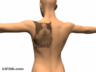 A Person With A Tattoo Of A Cat And The Name Lewis GIF