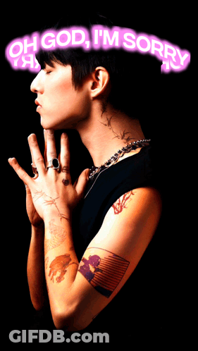 A Person With A Tattoo On Their Arm With The Words Oh God I 'M Sorry GIF