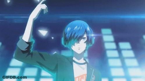 A Person With Blue Hair Is Wearing Headphones And A T-Shirt That Says Nm GIF