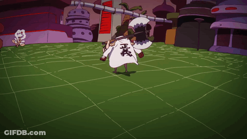 A Person With Chinese Writing On Their Back Holding A Large Axe GIF