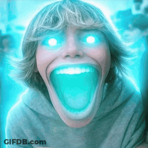 Glowing Eyes And Huge Mouth Person GIF
