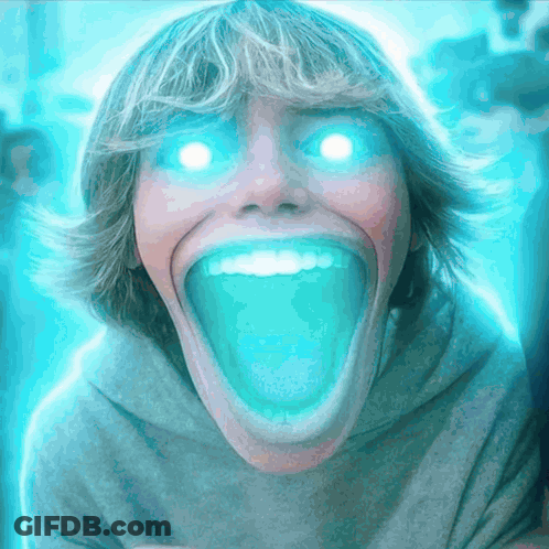 Person With Glowing Eyes And Large Mouth GIF
