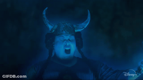 A Person With Horns On Their Head Is Screaming In A Disney Plus Ad GIF