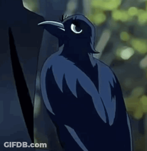 A Person With Long Blue Hair And A Sword Is Walking Down A Path . GIF