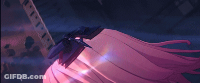 A Person With Long Pink Hair Is Holding A Sword In Their Hand . GIF