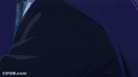 A Person With Long Purple Hair Is Reaching Out Towards Another Person GIF