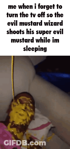 A Person With Mustard On Their Face Is Sleeping GIF