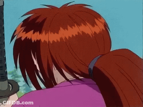A Person With Red Hair Is Holding A Sword In Their Hand GIF