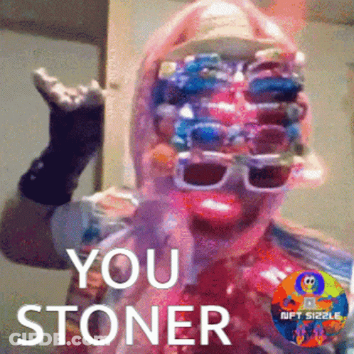 A Person With Sunglasses On Their Face And The Words You Stoner GIF