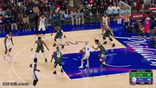 A Philadelphia Basketball Game Is Being Played On A Computer Screen GIF