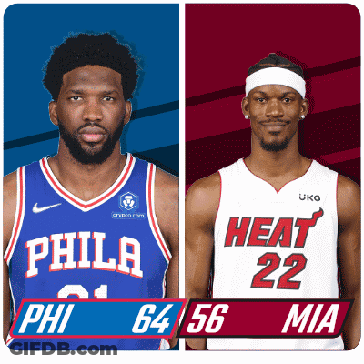 A Philadelphia Basketball Player And A Heat Basketball Player Are Shown GIF