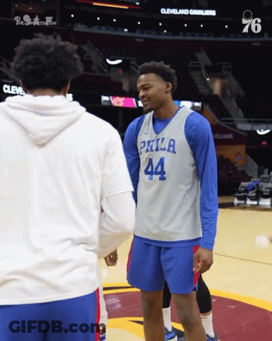 A Philadelphia Basketball Player Talks To Another Player GIF