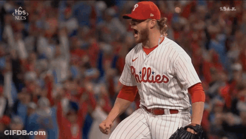 A Phillies Baseball Player Is Celebrating A Win GIF