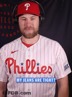 A Phillies Baseball Player Wearing Headphones And A Hat GIF