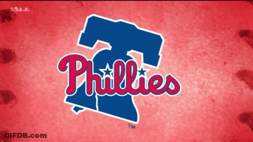 A Phillies Logo On A Red Background With A Tm GIF
