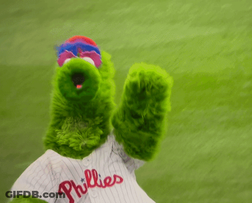 A Phillies Mascot Is Wearing A White Shirt GIF