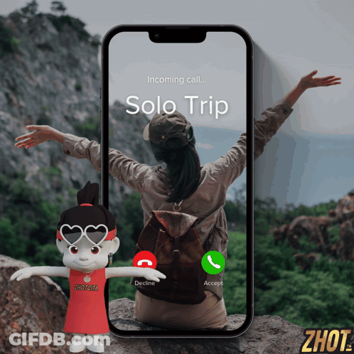 A Phone Screen Displays A Solo Trip Notification GIF