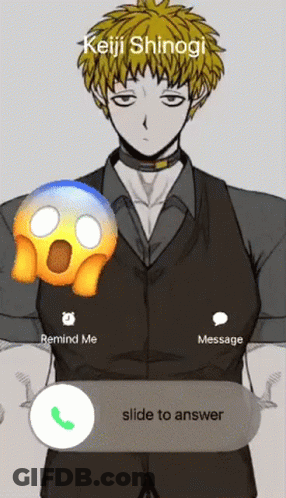 A Phone Screen Shows A Cartoon Character Named Keiji Shinogi GIF